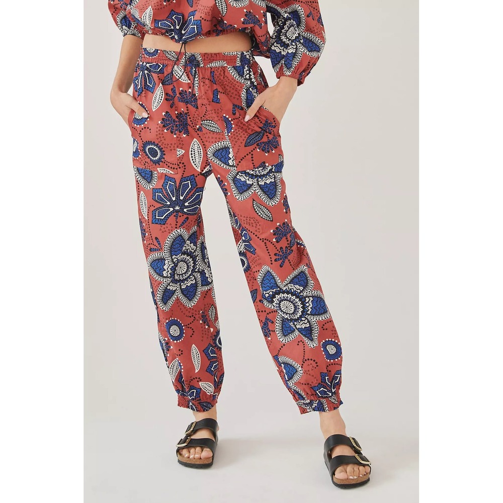 Sundry Floral Jogger Balloon Pants Red Blue Print Cotton Elastic Waist 3‎ Large